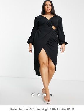 ASOS DESIGN Curve ring wrap long sleeve midi dress in black